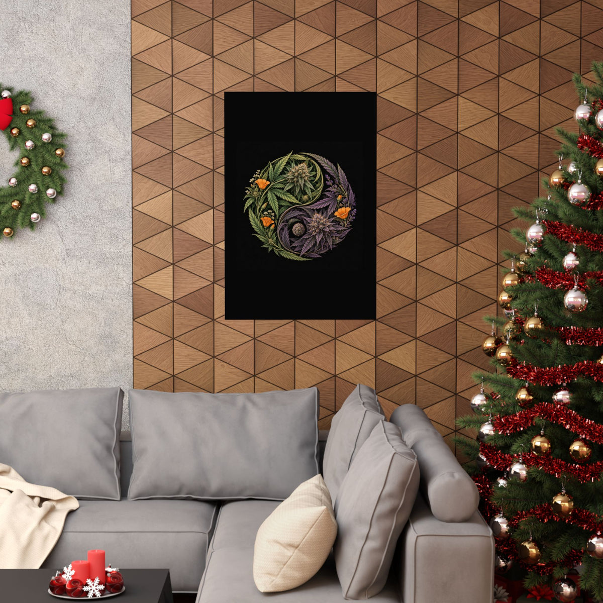 Yin Yang Cannabis Botanical Matte Print — Vertical Art Poster