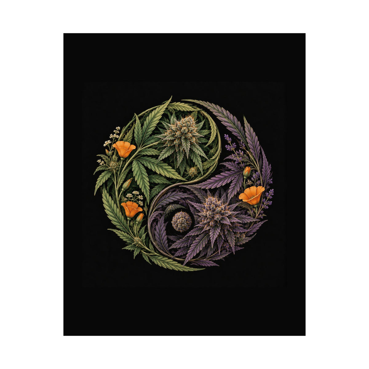 Yin Yang Cannabis Botanical Matte Print — Vertical Art Poster