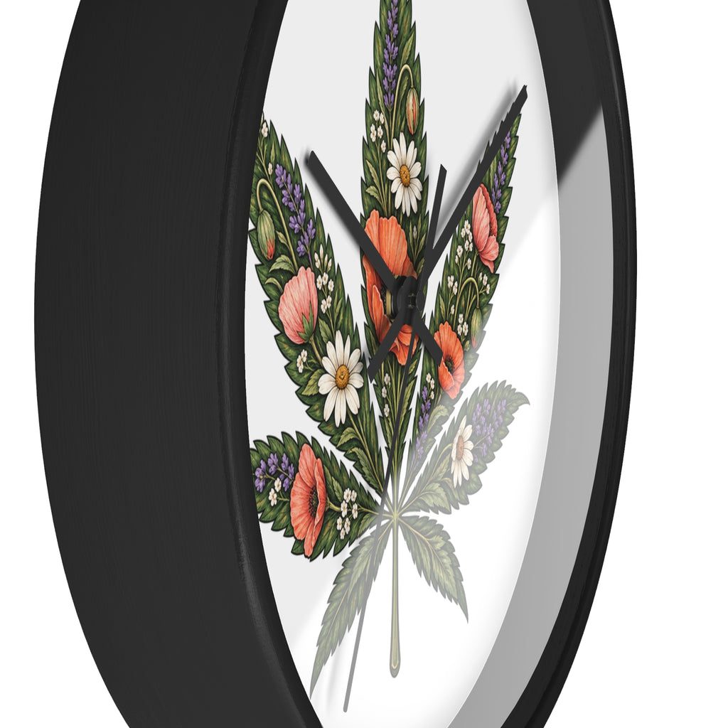 Botanical Cannabis Leaf Floral Wall Clock