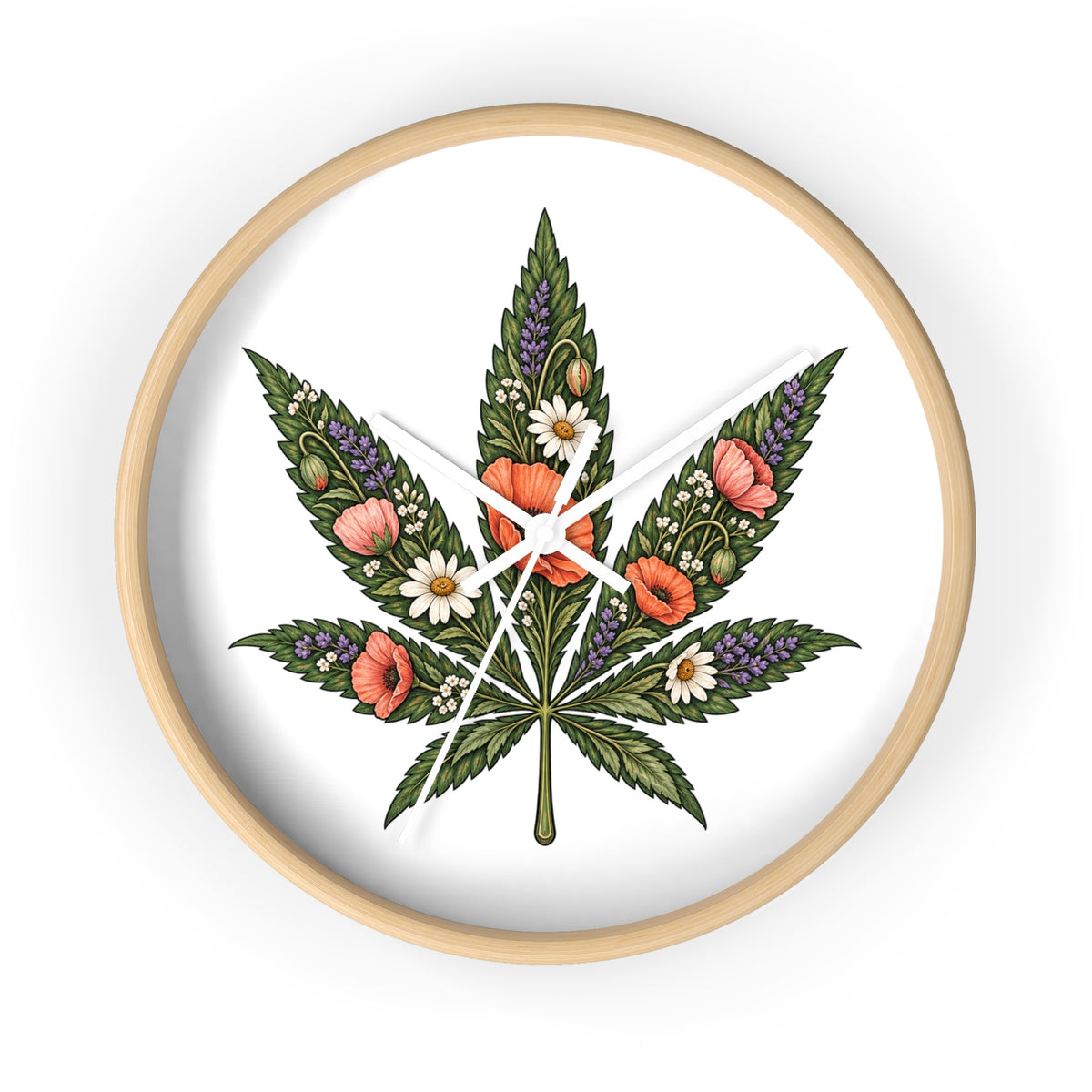 Botanical Cannabis Leaf Floral Wall Clock