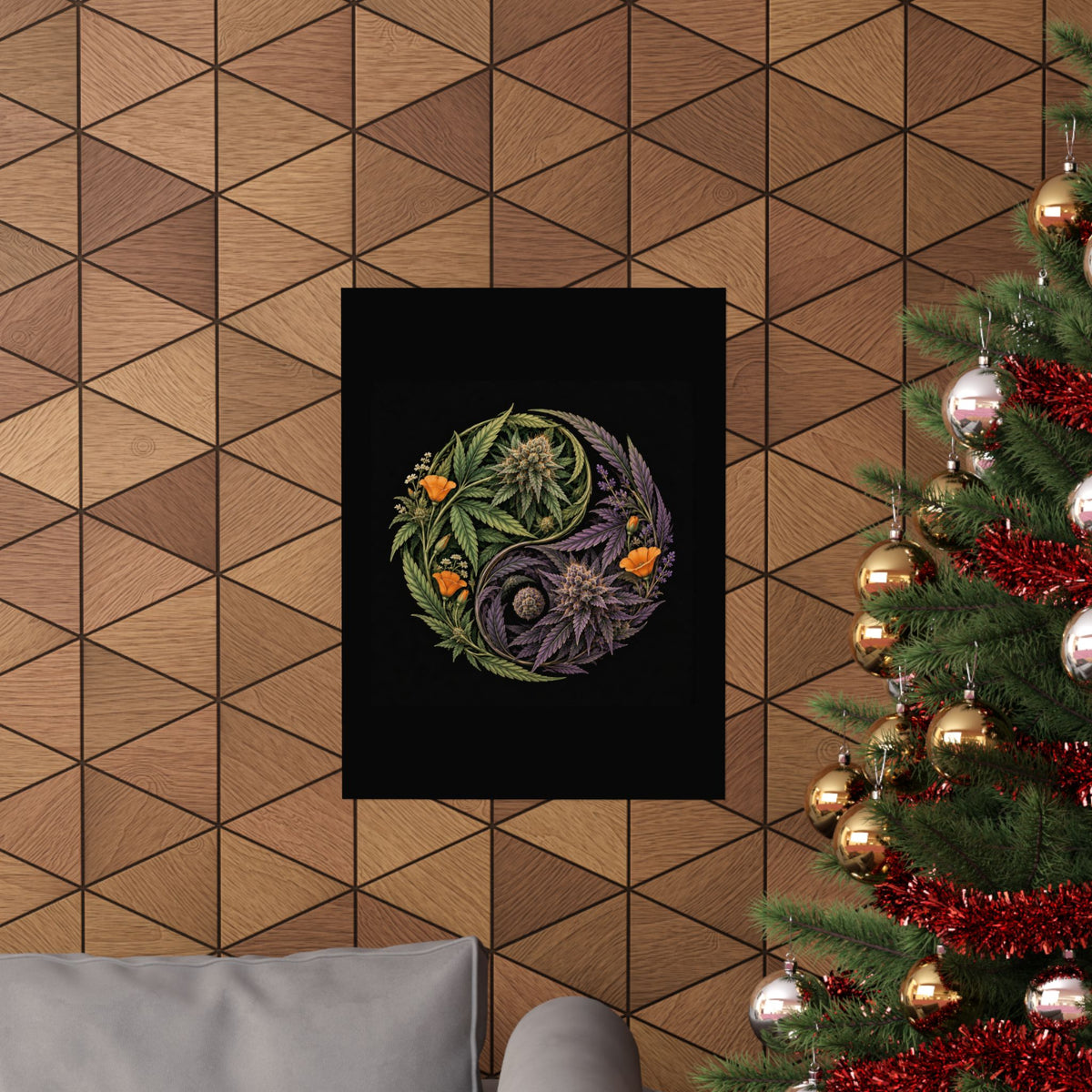 Yin Yang Cannabis Botanical Matte Print — Vertical Art Poster