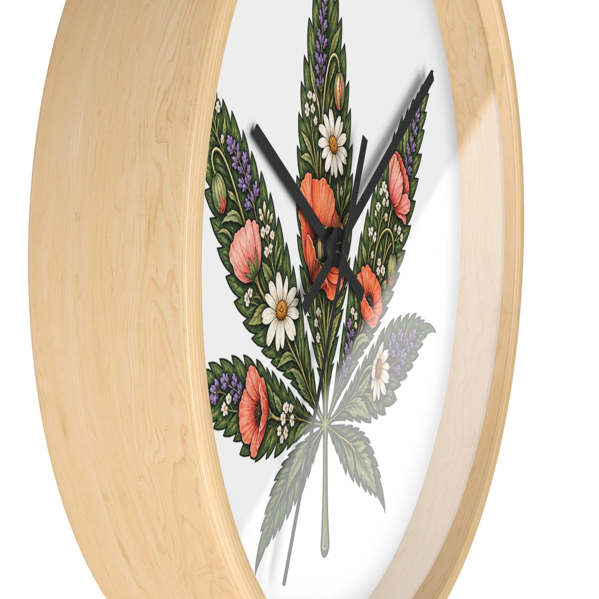 Botanical Cannabis Leaf Floral Wall Clock