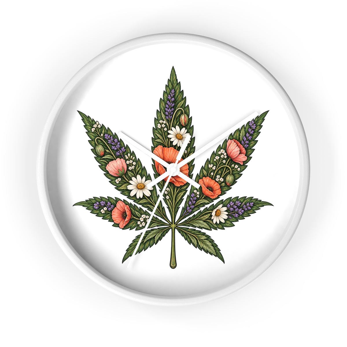 Botanical Cannabis Leaf Floral Wall Clock