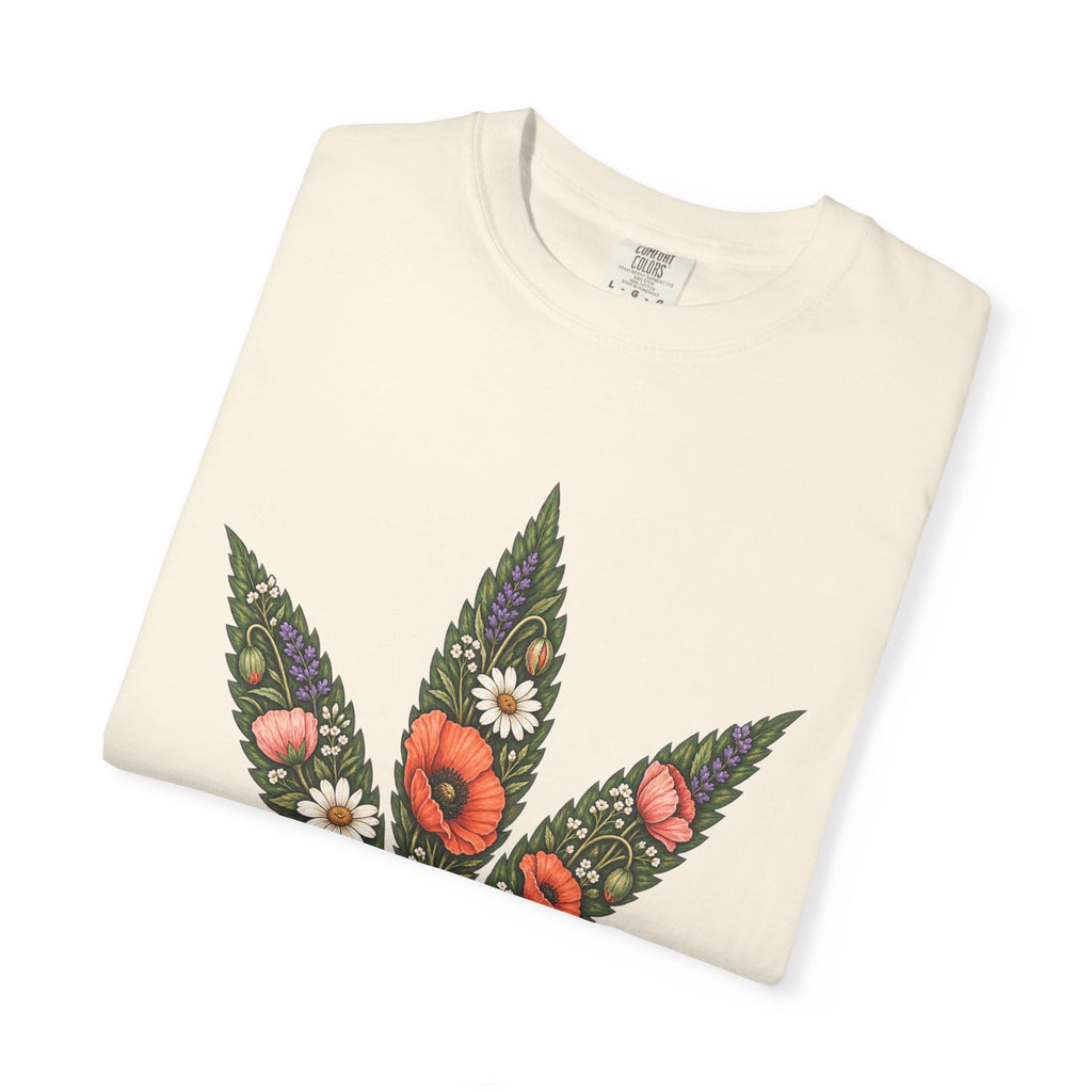 Floral Cannabis Leaf T-Shirt — Botanical Weed Graphic Tee