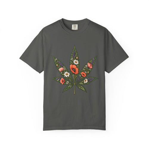 Floral Cannabis Leaf T-Shirt — Botanical Weed Graphic Tee