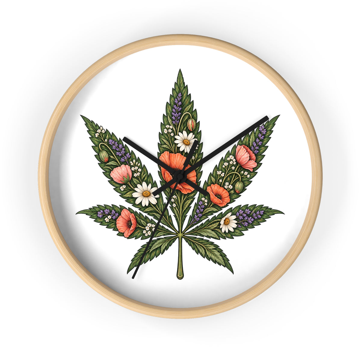 Botanical Cannabis Leaf Floral Wall Clock