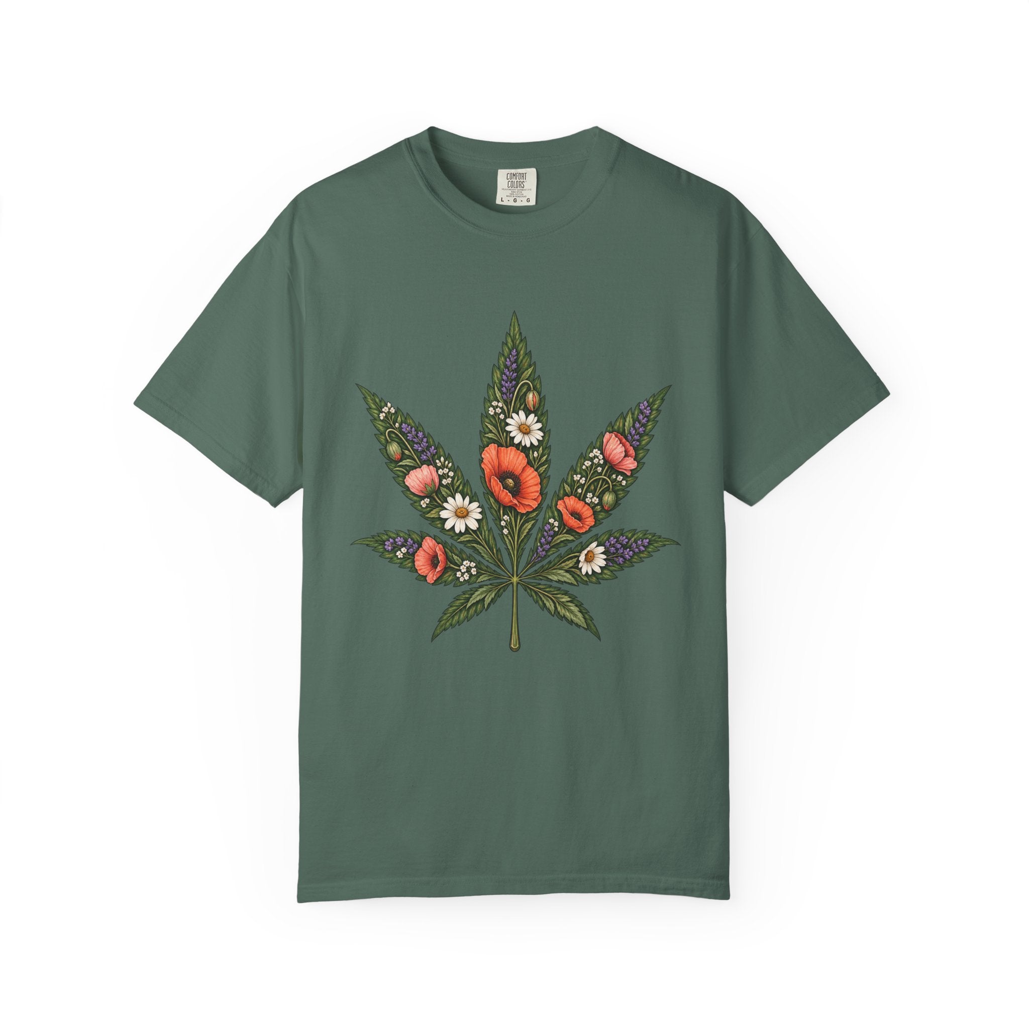 Floral Cannabis Leaf T-Shirt — Botanical Weed Graphic Tee