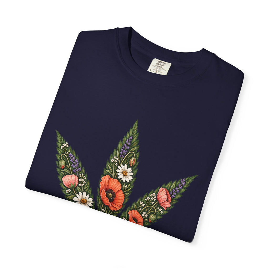 Floral Cannabis Leaf T-Shirt — Botanical Weed Graphic Tee