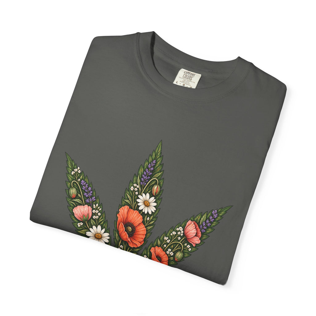 Floral Cannabis Leaf T-Shirt — Botanical Weed Graphic Tee