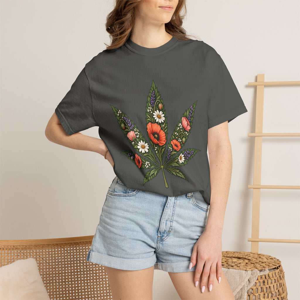 Floral Cannabis Leaf T-Shirt — Botanical Weed Graphic Tee