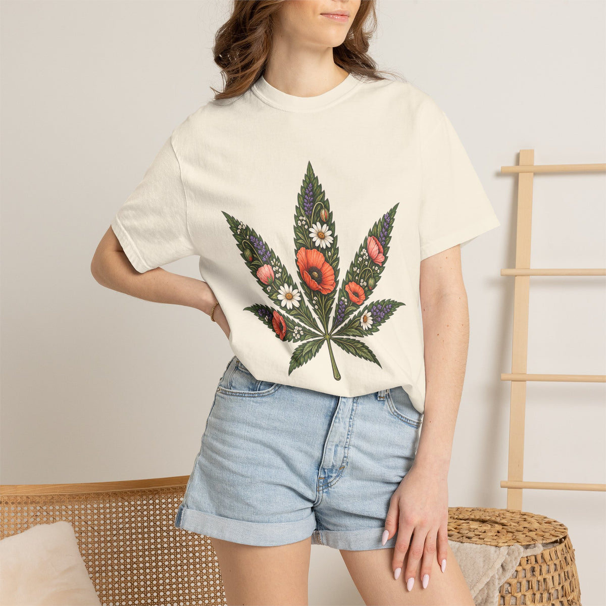 Floral Cannabis Leaf T-Shirt — Botanical Weed Graphic Tee