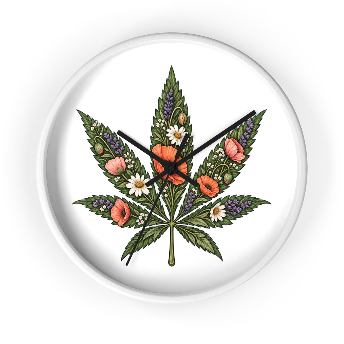 Botanical Cannabis Leaf Floral Wall Clock