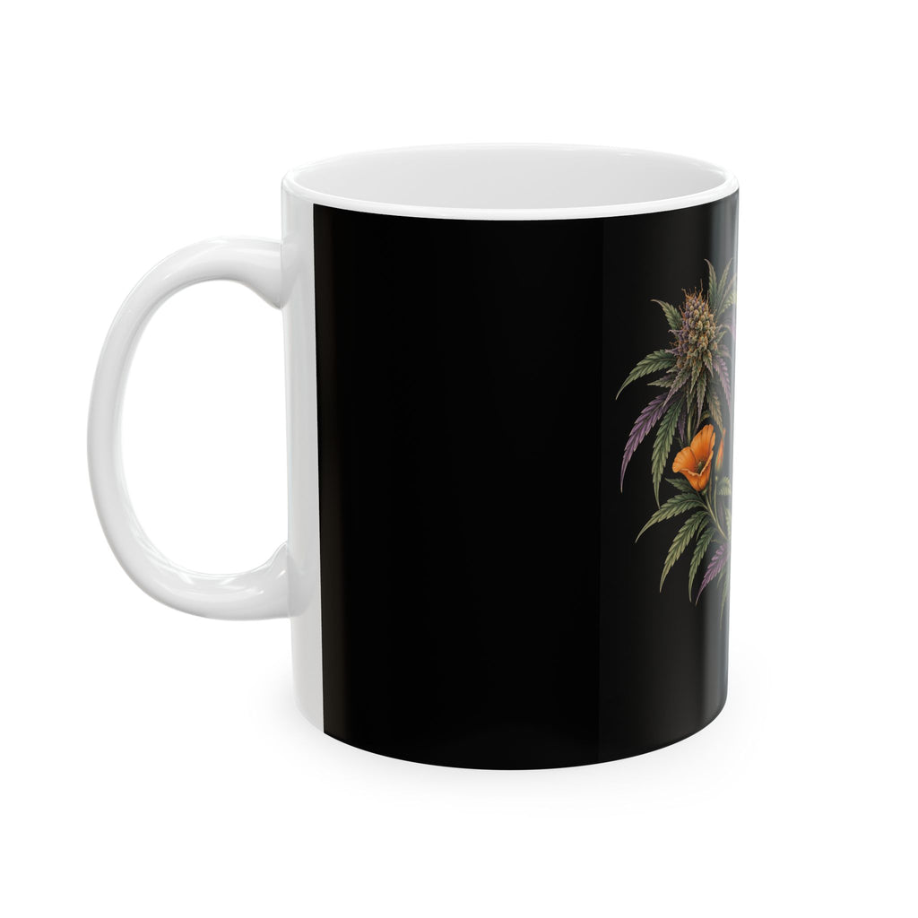 Botanical Heart Cannabis Mug — Floral Weed Art Ceramic Coffee Cup (11oz/15oz)