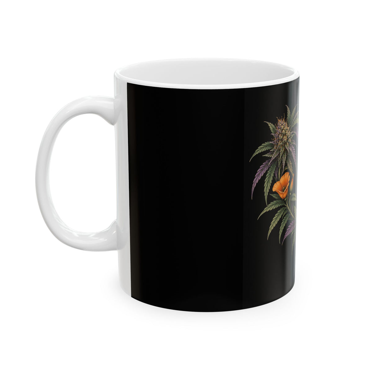 Botanical Heart Cannabis Mug — Floral Weed Art Ceramic Coffee Cup (11oz/15oz)