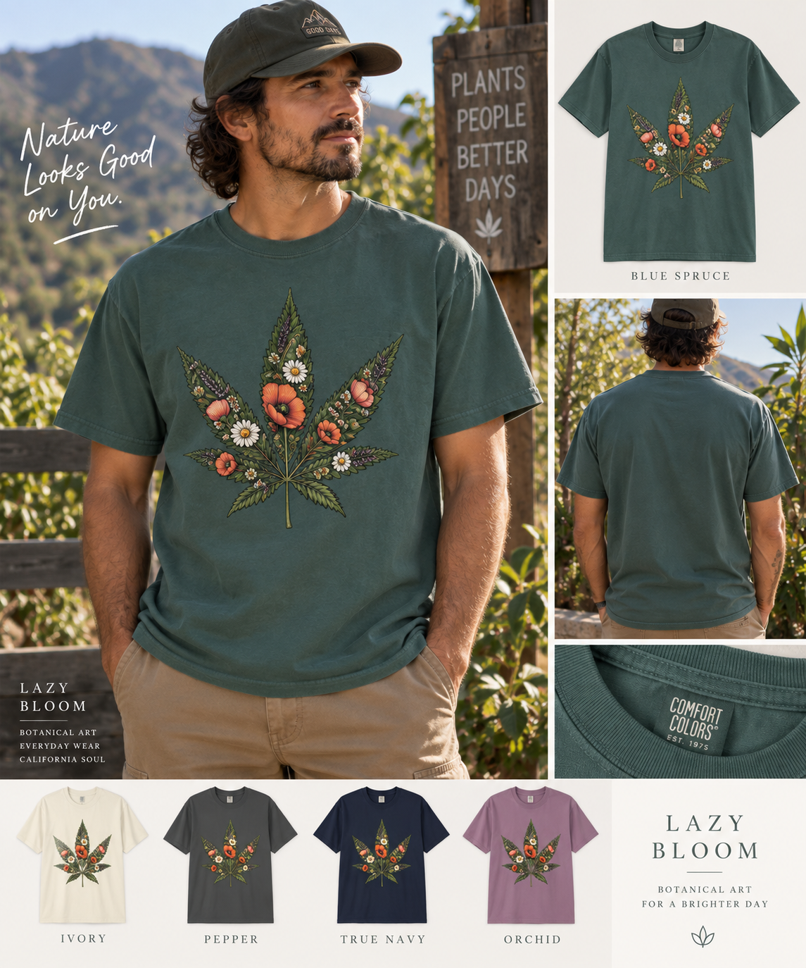 Floral Cannabis Leaf T-Shirt — Botanical Weed Graphic Tee