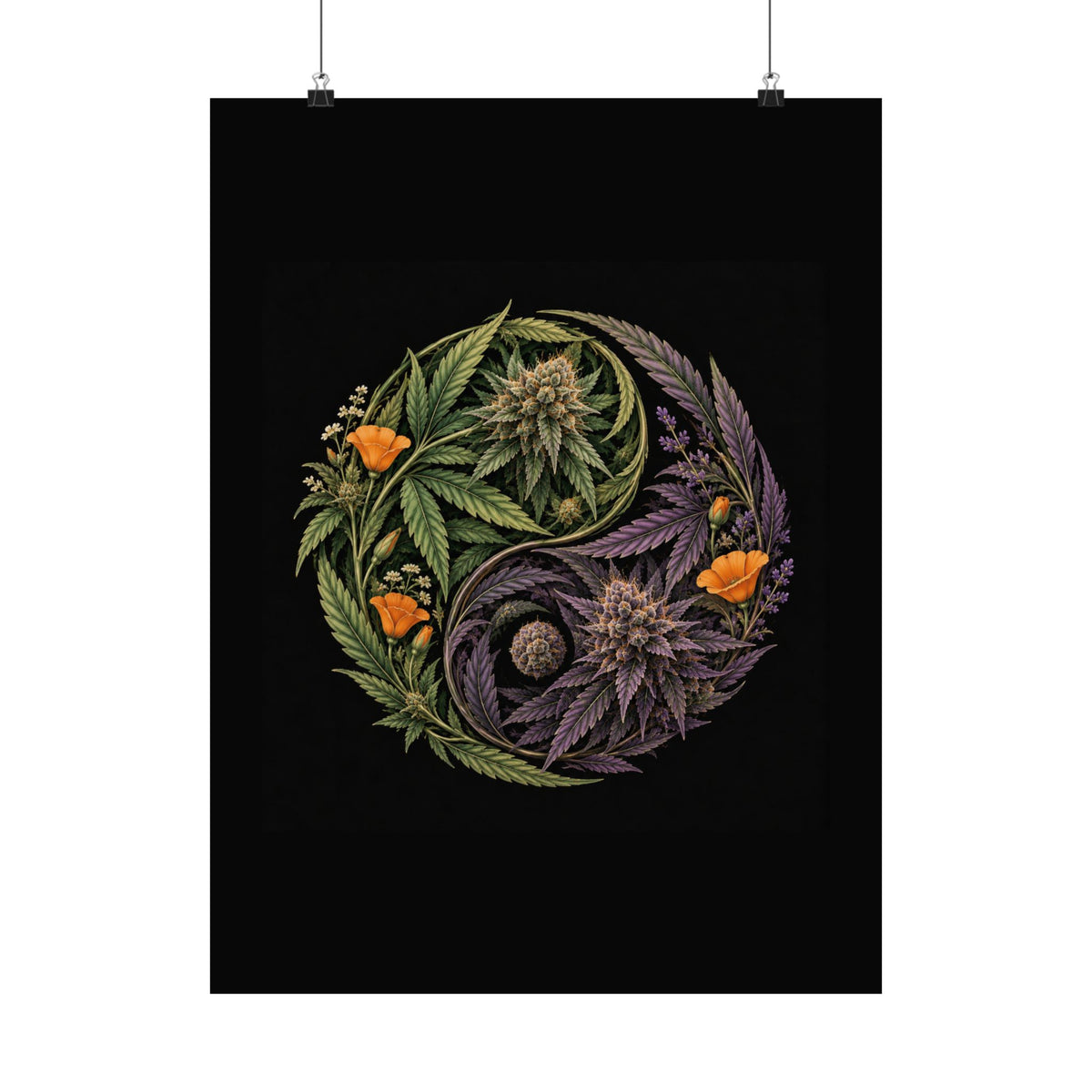 Yin Yang Cannabis Botanical Matte Print — Vertical Art Poster