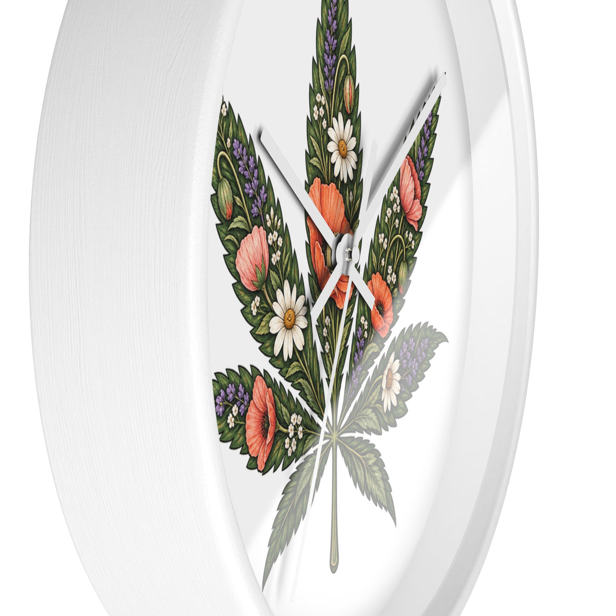 Botanical Cannabis Leaf Floral Wall Clock