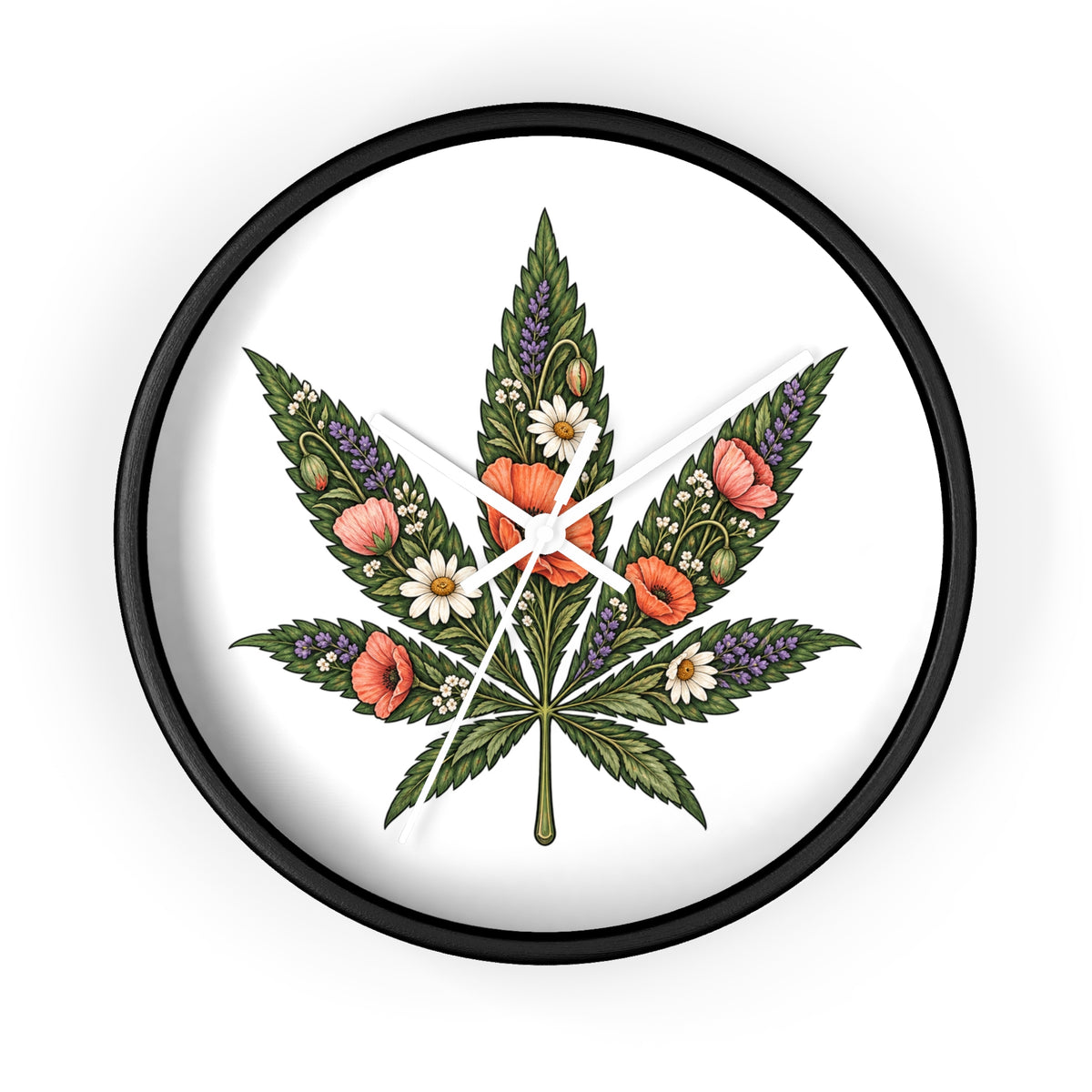 Botanical Cannabis Leaf Floral Wall Clock