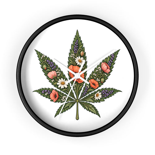 Botanical Cannabis Leaf Floral Wall Clock