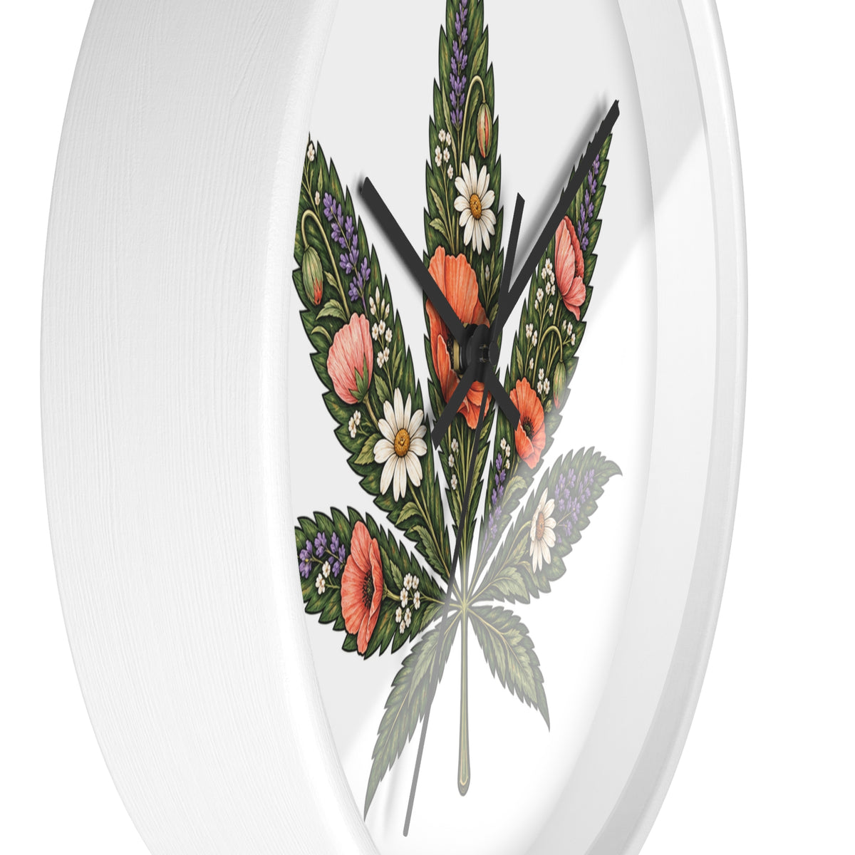 Botanical Cannabis Leaf Floral Wall Clock