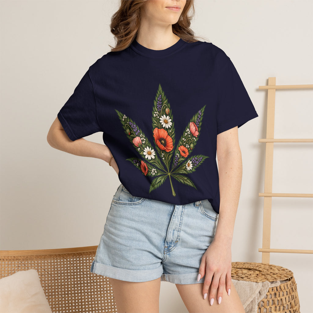 Floral Cannabis Leaf T-Shirt — Botanical Weed Graphic Tee