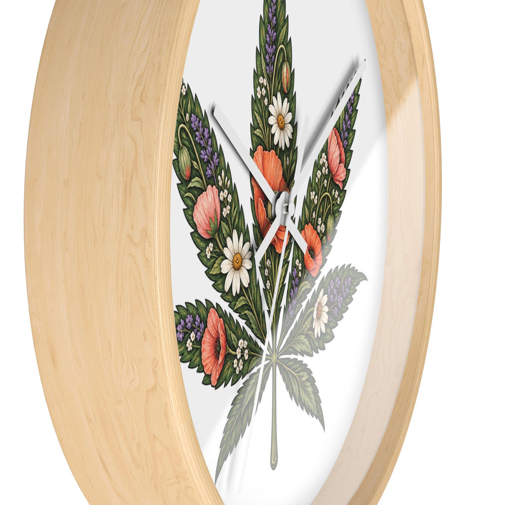 Botanical Cannabis Leaf Floral Wall Clock
