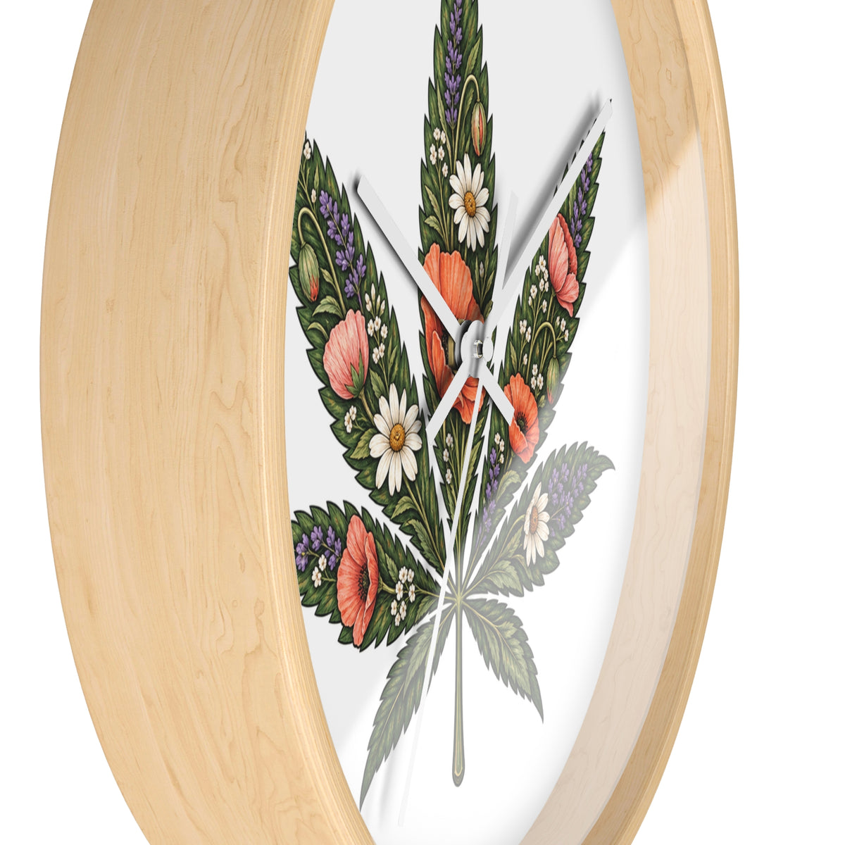 Botanical Cannabis Leaf Floral Wall Clock