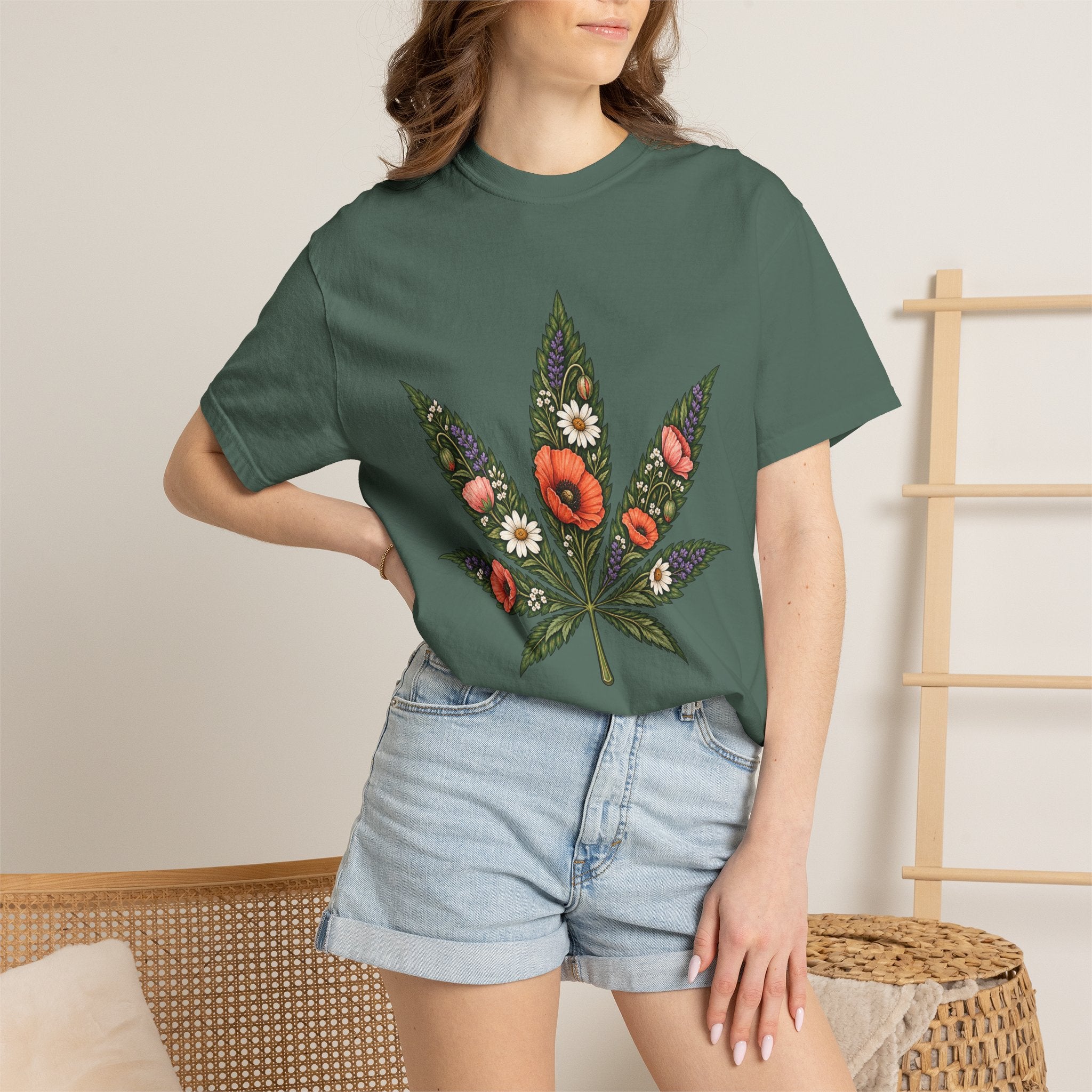 Floral Cannabis Leaf T-Shirt — Botanical Weed Graphic Tee