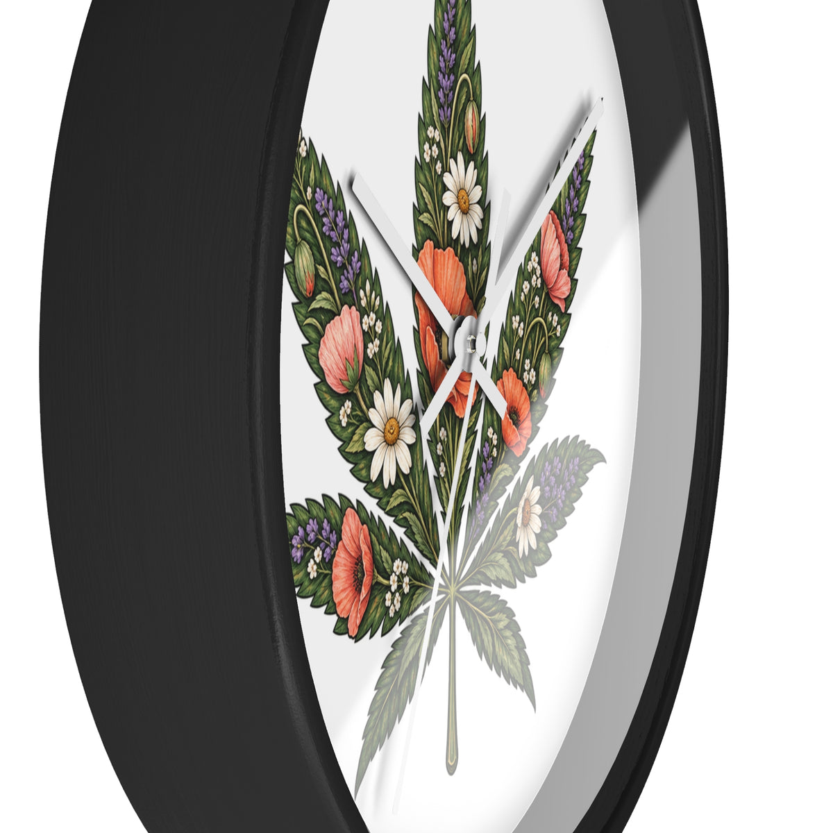 Botanical Cannabis Leaf Floral Wall Clock