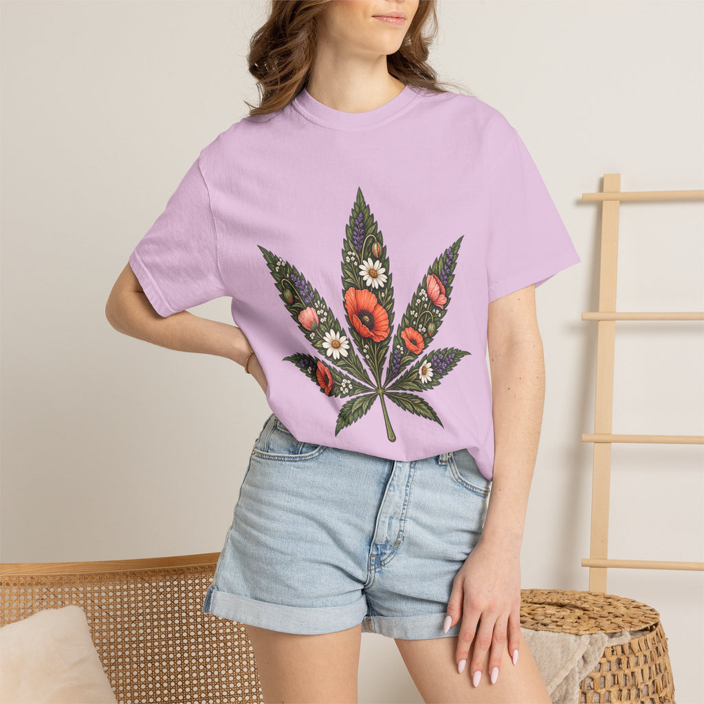Floral Cannabis Leaf T-Shirt — Botanical Weed Graphic Tee