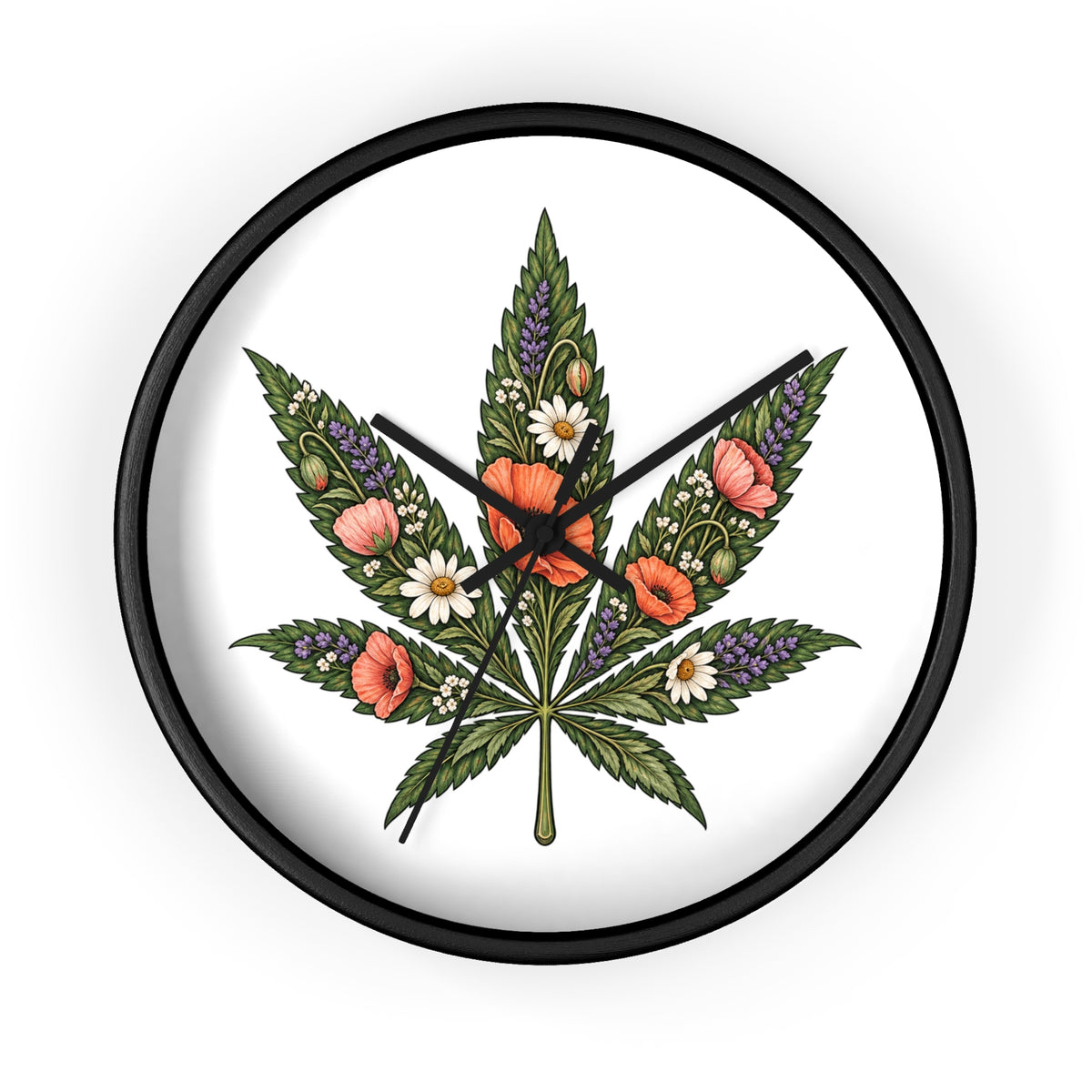 Botanical Cannabis Leaf Floral Wall Clock